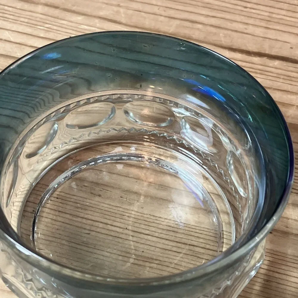 VTG KINGS CROWN TIFFIN BLUE IRIDESCENT RIM 4